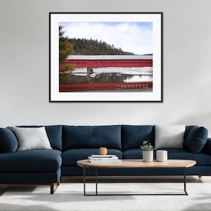 Art mural photo de paysage pont couvert rouge - Wakefield Québec - décoration murale rustique - cadeau des fêtes - saison d'hiver - accent rouge de mur