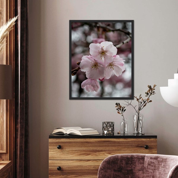 Cherry Blossom Photography Print - Spring Flowers Wall Art - Botanical Art Print - Office Wall Decor - Black and White Photo Print - Macro