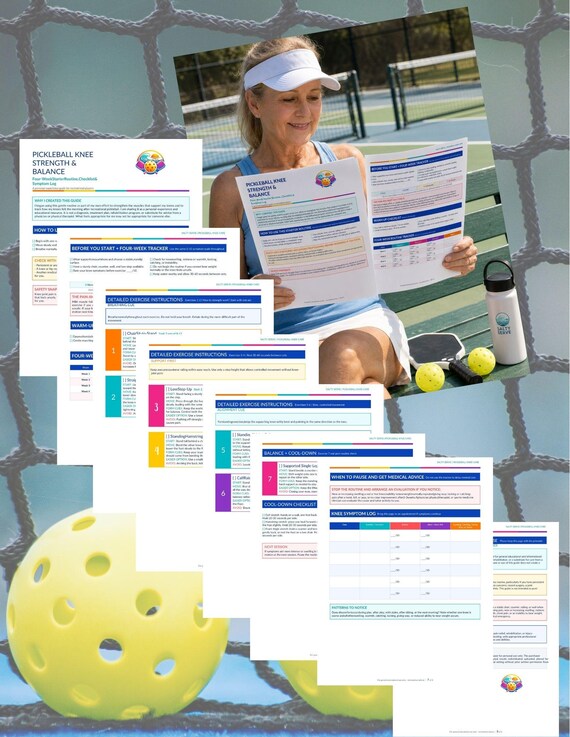 Pickleball Knee Strength & Balance Printable, 4-Week Exercise Tracker PDF