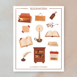 Printable Book Sticker Sheet | Reading | Book Lovers | Goodnotes Stickers | Bullet Journal Stickers | Digital Stickers | PNG Stickers