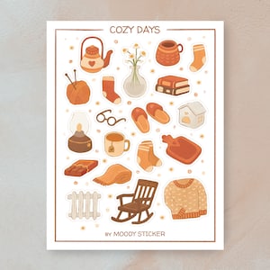 Printable Cozy Days Sticker Sheet | Cozy Hygge Stickers | Autumn Stickers | Cottage Core | Goodnotes Stickers | Digital Stickers | PNG