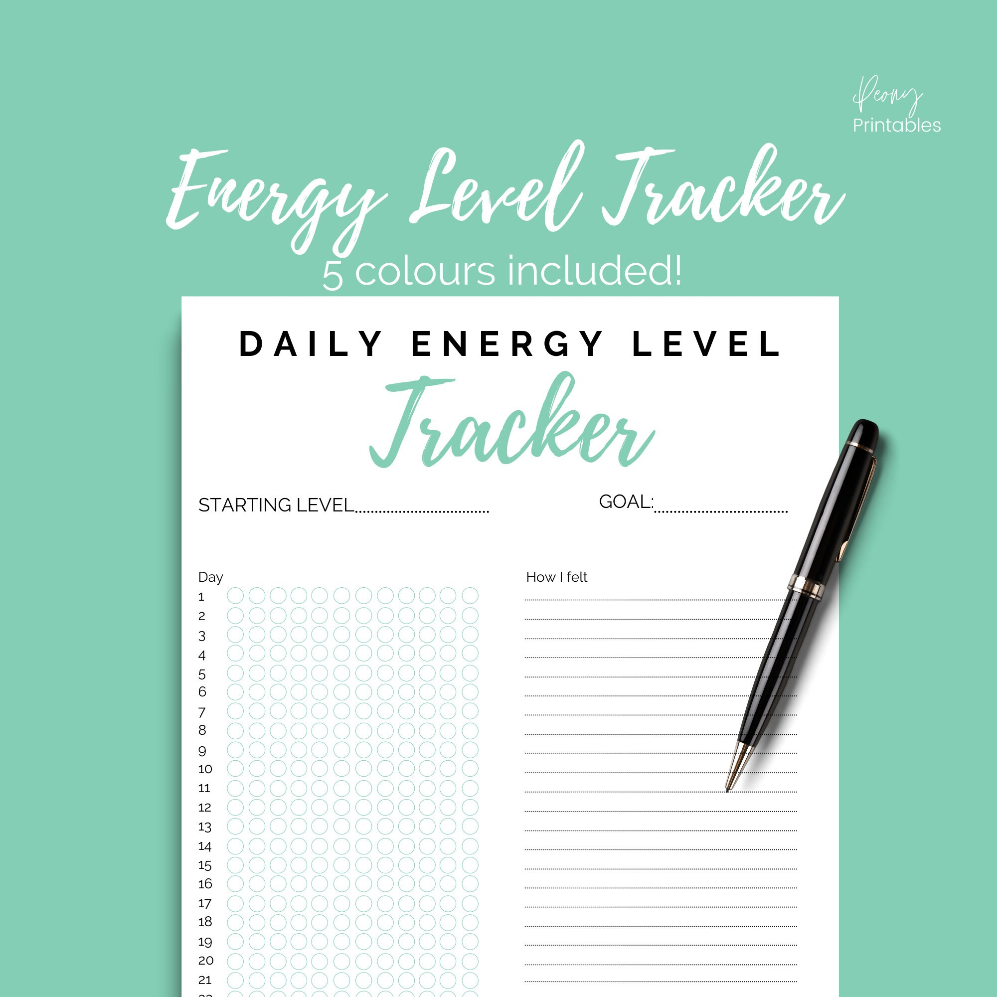 Energy Level Tracker Weightloss Tracker Weightloss Chart Etsy España