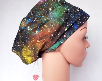 Scrub cap with regulator, women's surgical caps, scrub hats for women, Soft sweatshirt premium cotton nurse hat, Space, Galaxy
