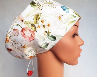 Scrub cap with regulator, surgical caps, scrub hats for women High quality Premium cotton nurse hat, Flowers