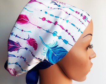 Scrub cap, surgical caps, scrub hats for women, cotton nurse hat, Feathers and dream catchers