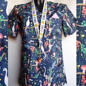 Medical Scrubs Top for Healthcare Workers, V-neck Scrub Top with badge / keys holder, 100% Cotton, Scrub Top with 3 pockets, Size XS to XXL