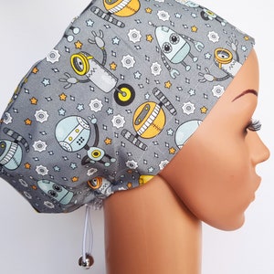 Scrub cap with regulator, surgical caps, scrub hats for women High quality Premium cotton nurse hat, Robots