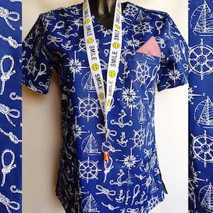 Medical Scrubs Top for Healthcare Workers, V-neck Scrub Top with badge / keys holder, 100% Cotton, Scrub Top with 3 pockets, Size XS to XXL