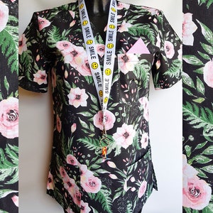 Medical Scrubs Top for Healthcare Workers, V-neck Scrub Top with badge / keys holder, 100% Cotton, Scrub Top with 3 pockets, Size XS to XXL