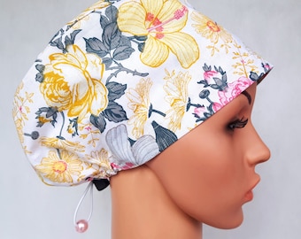 Scrub cap with regulator, surgical caps, scrub hats for women High quality Printed cotton nurse hat, Flowers