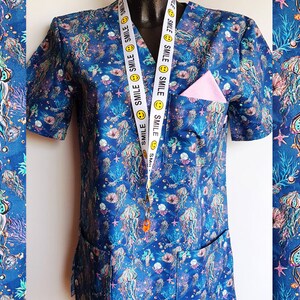 Medical Scrubs Top for Healthcare Workers, V-neck Scrub Top with badge / keys holder, Premium Cotton, Scrub Top 3 pockets, Size XS to XXL
