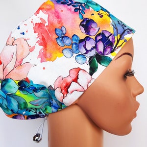 Scrub cap with regulator, surgical caps, scrub hats for women High quality Premium cotton nurse hat, Watercolor flowers