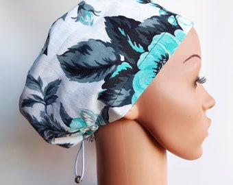 Scrub cap with regulator, surgical caps, scrub hats for women High quality cotton nurse hat, Mint Flowers
