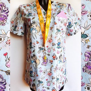 Medical Scrubs Top for Healthcare Workers, V-neck Scrub Top with badge / keys holder, Premium Cotton, Scrub Top 3 pockets, Size XS to XXL