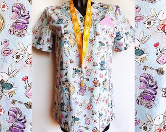 Medical Scrubs Top for Healthcare Workers, V-neck Scrub Top with badge / keys holder, Premium Cotton, Scrub Top 3 pockets, Size XS to XXL