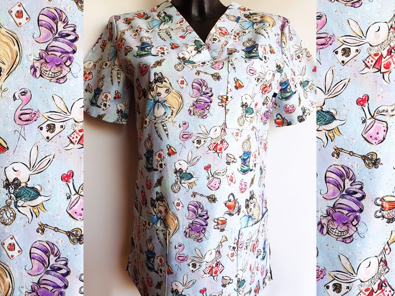 Medical Scrubs Top for Healthcare Workers, V-neck Scrub Top with badge / keys holder, Premium Cotton, Scrub Top 3 pockets, Size XS to XXL