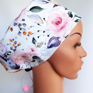 Scrub cap with regulator, surgical caps, scrub hats for women High quality Premium cotton nurse hat, Watercolor flowers