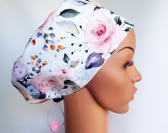 Scrub cap with regulator, surgical caps, scrub hats for women High quality Premium cotton nurse hat, Watercolor flowers