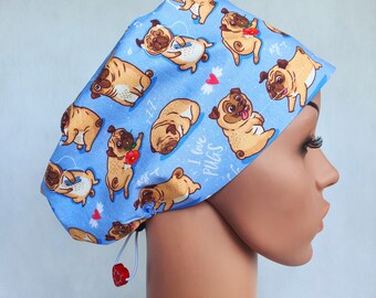 Scrub cap with regulator, surgical caps, scrub hats for women High quality Premium cotton nurse hat, Puppies Pugs
