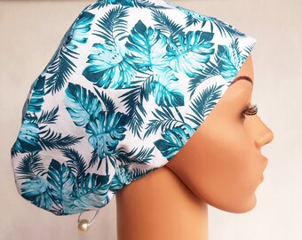 Scrub cap with regulator, surgical caps, scrub hats for women High quality Printed cotton nurse hat, Flowers, Monstera plants