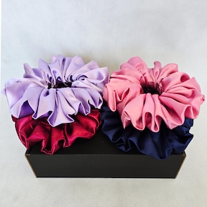 Silk Satin Scrunchie Gift Box – Set of 4 Handmade Scrunchies | Luxury Hair Ties in Gift Packaging | Perfect Gift for Her or Bridesmaids