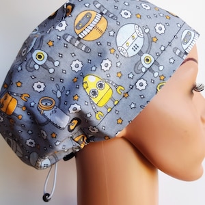 Scrub cap with regulator, surgical caps, scrub hats for women High quality Premium cotton nurse hat,  Robots