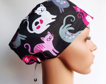 Scrub cap with regulator, surgical caps, scrub hats for women High quality Premium cotton nurse hat, Cats Lover Gift