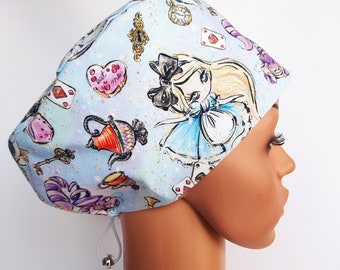 Scrub cap with regulator, surgical caps, scrub hats for women High quality Premium cotton nurse hat, Magical tea party