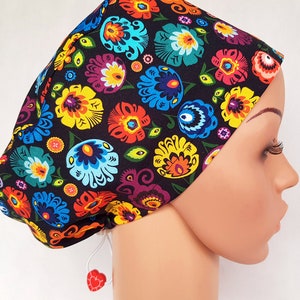 Scrub cap with regulator, surgical caps, scrub hats for women High quality Premium cotton nurse hat,  Folklore flowers