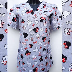 Medical Scrubs Top for Healthcare Workers, V-neck Scrub Top with badge / keys holder, 100% Cotton, Scrub Top with 3 pockets, Size XS to XXL