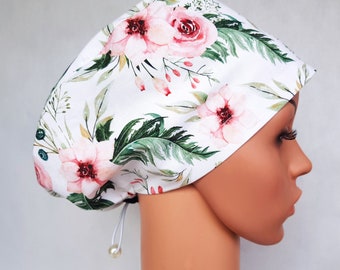 Scrub cap with regulator, surgical caps, scrub hats for women High quality Premium cotton nurse hat, Flowers