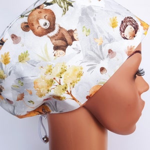 Scrub cap with regulator, surgical caps, scrub hats for women High quality Premium cotton nurse hat, Forest animals