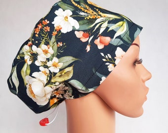 Scrub cap with regulator, surgical caps, scrub hats for women High quality Premium cotton nurse hat, Flowers