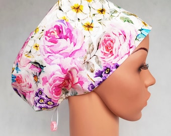 Scrub cap with regulator, surgical caps, scrub hats for women High quality Premium cotton nurse hat, Flowers