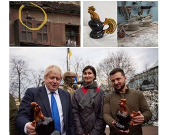 Famous ceramic rooster decanter Boris Johnson Volodymyr Zelensky, symbol of resistance, Kalush, new great gift