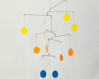 Daedalus hanging mobile kinetic art sculpture 16"W x 21"H. Different color combinations are available.