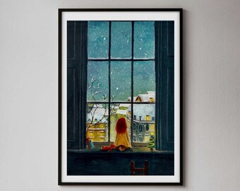 DIGITAL christmas cosy poster girl nursery wall art room decor painting watercolor