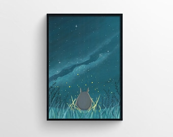 DIGITAL Watercolor Studio Ghibli painting, Totoro, digital print, wall art, poster, room decoration