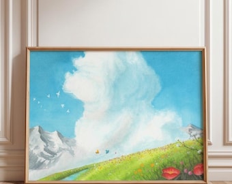 Howls' moving castle Flower field Studio ghibli landscape room decor poster art print