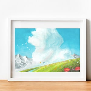 Howls&#39; moving castle Flower field Studio ghibli landscape room decor poster art print