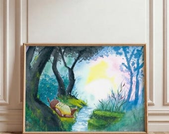 Totoro Watercolor Painting Poster, Studio Ghibli Art