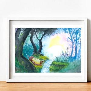 DIGITAL Totoro studio ghibli watercolor painting, digital print, art print, my neighbor totoro