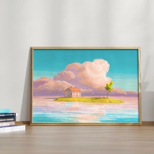Póster de pintura de la casa en la isla de Chihiro de Studio Ghibli El viaje de Chihiro, arte de pared, decoración de habitación, acuarela