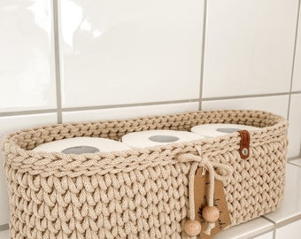 Oval crochet basket for bathroom, basket, cosmetic basket, storage basket, toilet paper holder, toilet paper basket, utensil basket
