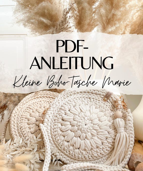 Häkelanleitung kleine Tasche "Marie" Boho Stil Tasche selber häkeln PDF Muster Sofort-Download GERMAN/Deutsch - Design von Monohandmade
