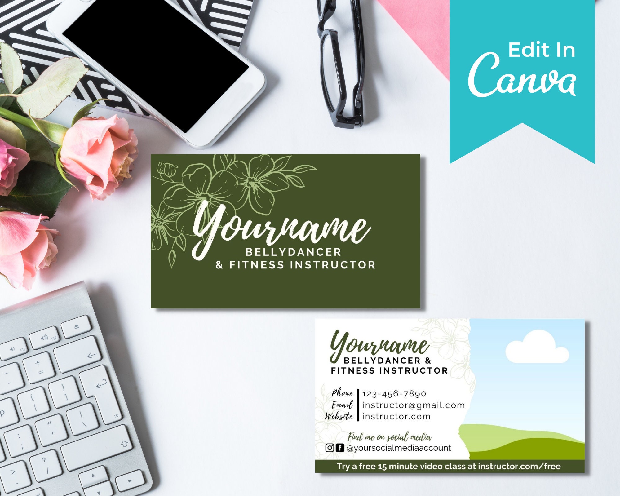  Canva Business Card Template For Bellydancers Fully Editable Etsy