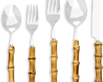 14 pcs Bamboo Handles Dessert Cutlery Solingen Cutlery Handmade Bamboo Handles Cake Set and Stainless Steel 70s