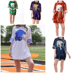 Sequin  Game Day dress with football helmet
