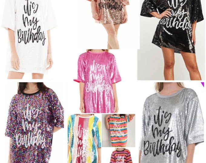 Black & White Sequin It’s My Birthday T~ Shirt Dress main image 0