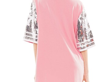 Women Sequin Pink Jersey Number 1 Game Day Oversized Top/Dress